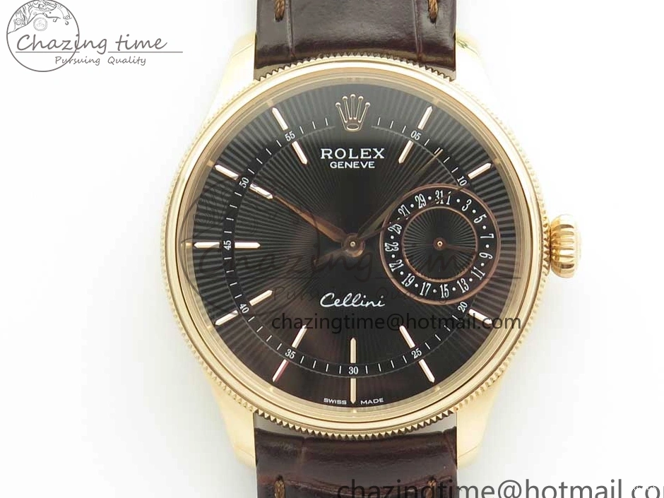 Best Leather Markers Edition Real A3165 Strap Date Brown RG Black Sticks 50519 on Dial Cellini MK 0408